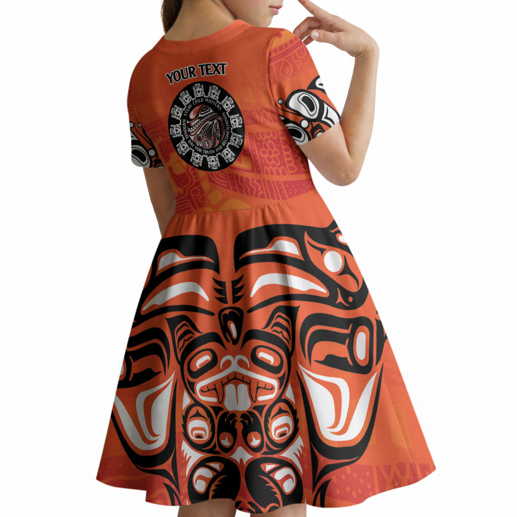 All Children Matters Support Personalized Kid Short Sleeve Dress Haida Spirit Animals Indigenous Orange Day