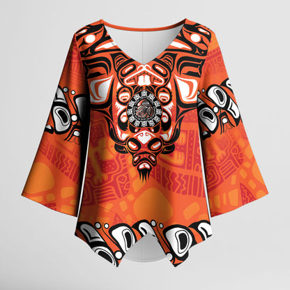 All Children Matters Support Personalized Kimono Sleeve Blouse Haida Spirit Animals Indigenous Orange Day