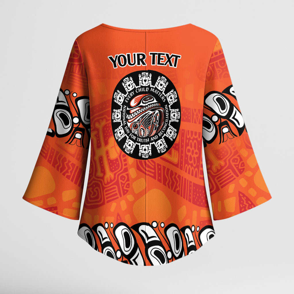 All Children Matters Support Personalized Kimono Sleeve Blouse Haida Spirit Animals Indigenous Orange Day