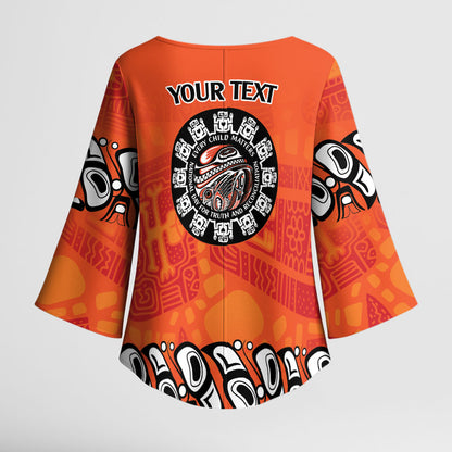 All Children Matters Support Personalized Kimono Sleeve Blouse Haida Spirit Animals Indigenous Orange Day