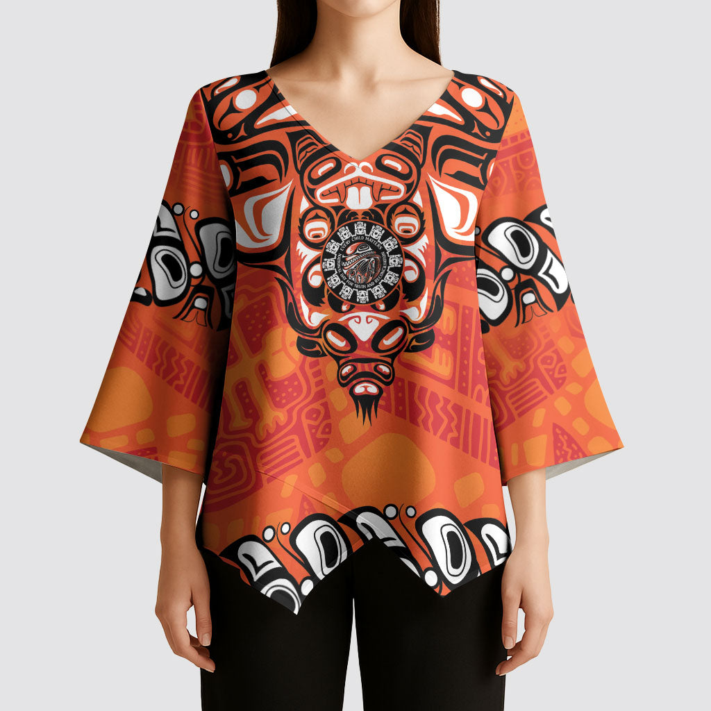 All Children Matters Support Personalized Kimono Sleeve Blouse Haida Spirit Animals Indigenous Orange Day