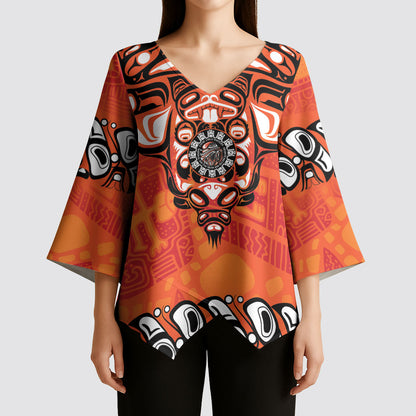 All Children Matters Support Personalized Kimono Sleeve Blouse Haida Spirit Animals Indigenous Orange Day