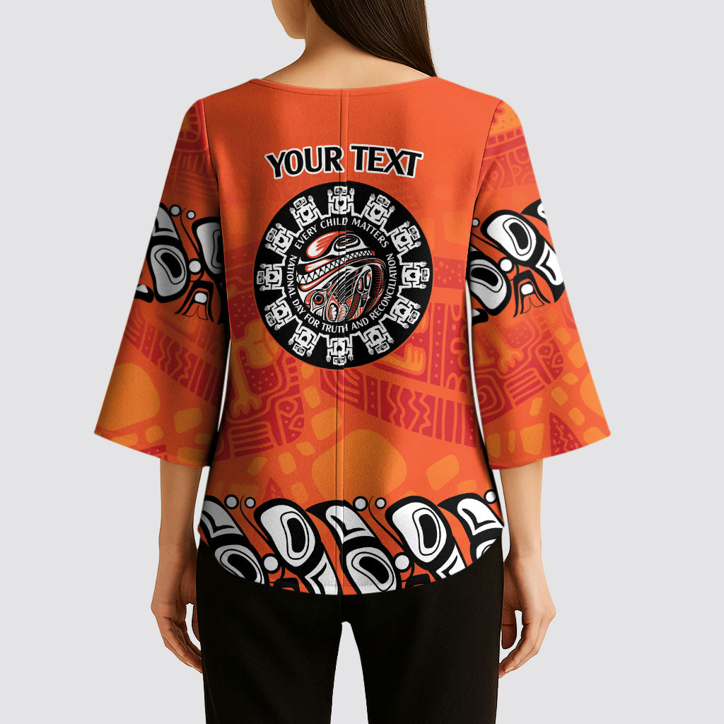 All Children Matters Support Personalized Kimono Sleeve Blouse Haida Spirit Animals Indigenous Orange Day