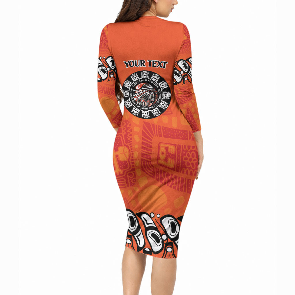 All Children Matters Support Personalized Long Sleeve Bodycon Dress Haida Spirit Animals Indigenous Orange Day