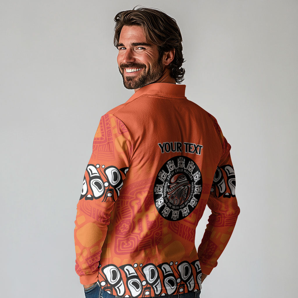 All Children Matters Support Personalized Long Sleeve Polo Shirt Haida Spirit Animals Indigenous Orange Day