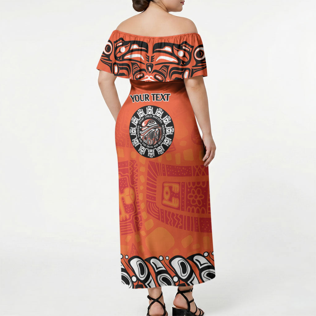 All Children Matters Support Personalized Off Shoulder Maxi Dress Haida Spirit Animals Indigenous Orange Day