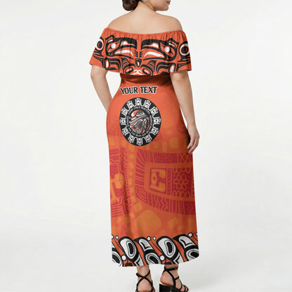 All Children Matters Support Personalized Off Shoulder Maxi Dress Haida Spirit Animals Indigenous Orange Day