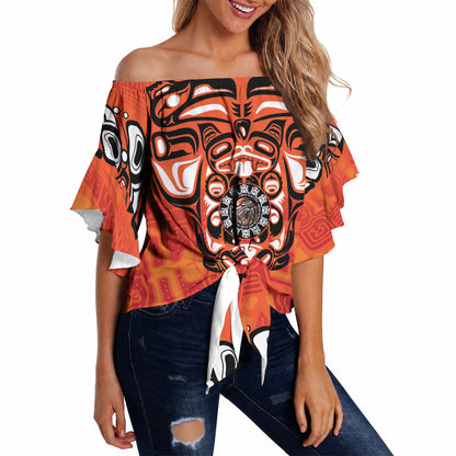 All Children Matters Support Personalized Off Shoulder Wrap Waist Top Haida Spirit Animals Indigenous Orange Day