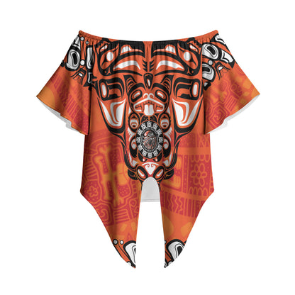 All Children Matters Support Personalized Off Shoulder Wrap Waist Top Haida Spirit Animals Indigenous Orange Day