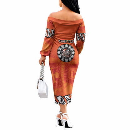 All Children Matters Support Personalized Off The Shoulder Long Sleeve Dress Haida Spirit Animals Indigenous Orange Day