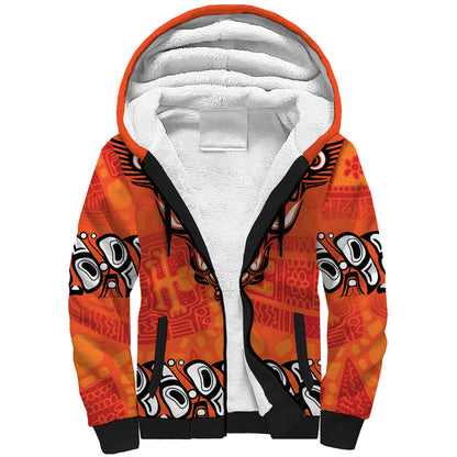All Children Matters Support Personalized Sherpa Hoodie Haida Spirit Animals Indigenous Orange Day