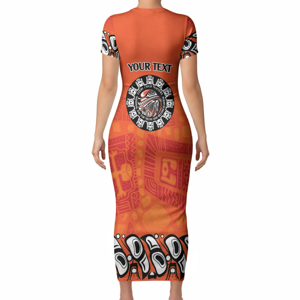 All Children Matters Support Personalized Short Sleeve Bodycon Dress Haida Spirit Animals Indigenous Orange Day