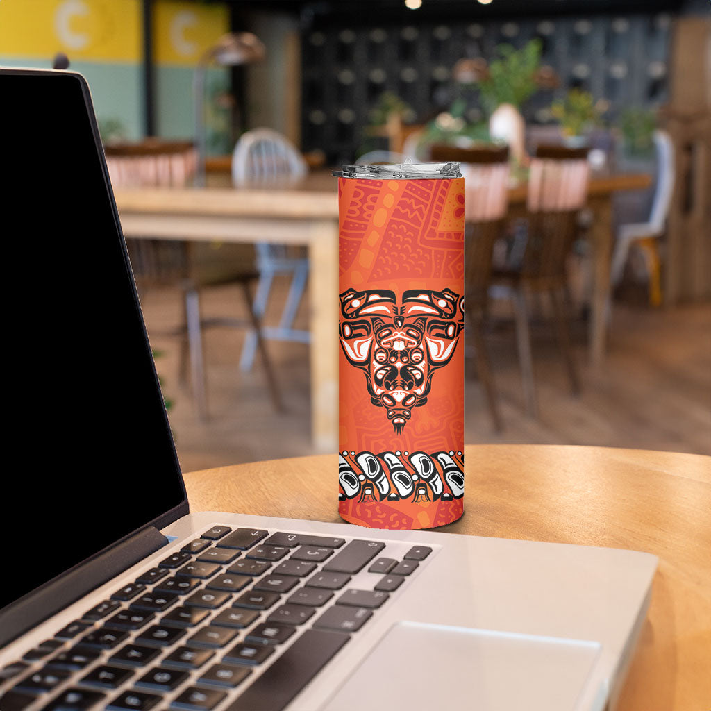 All Children Matters Support Personalized Skinny Tumbler Haida Spirit Animals Indigenous Orange Day