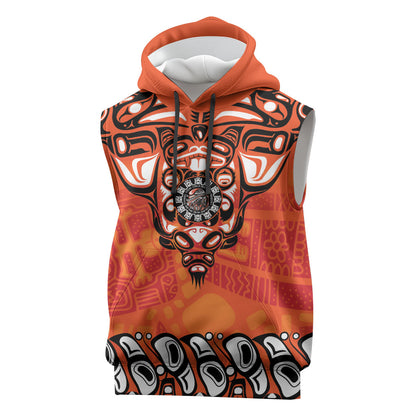 All Children Matters Support Personalized Sleeveless Hoodie Haida Spirit Animals Indigenous Orange Day