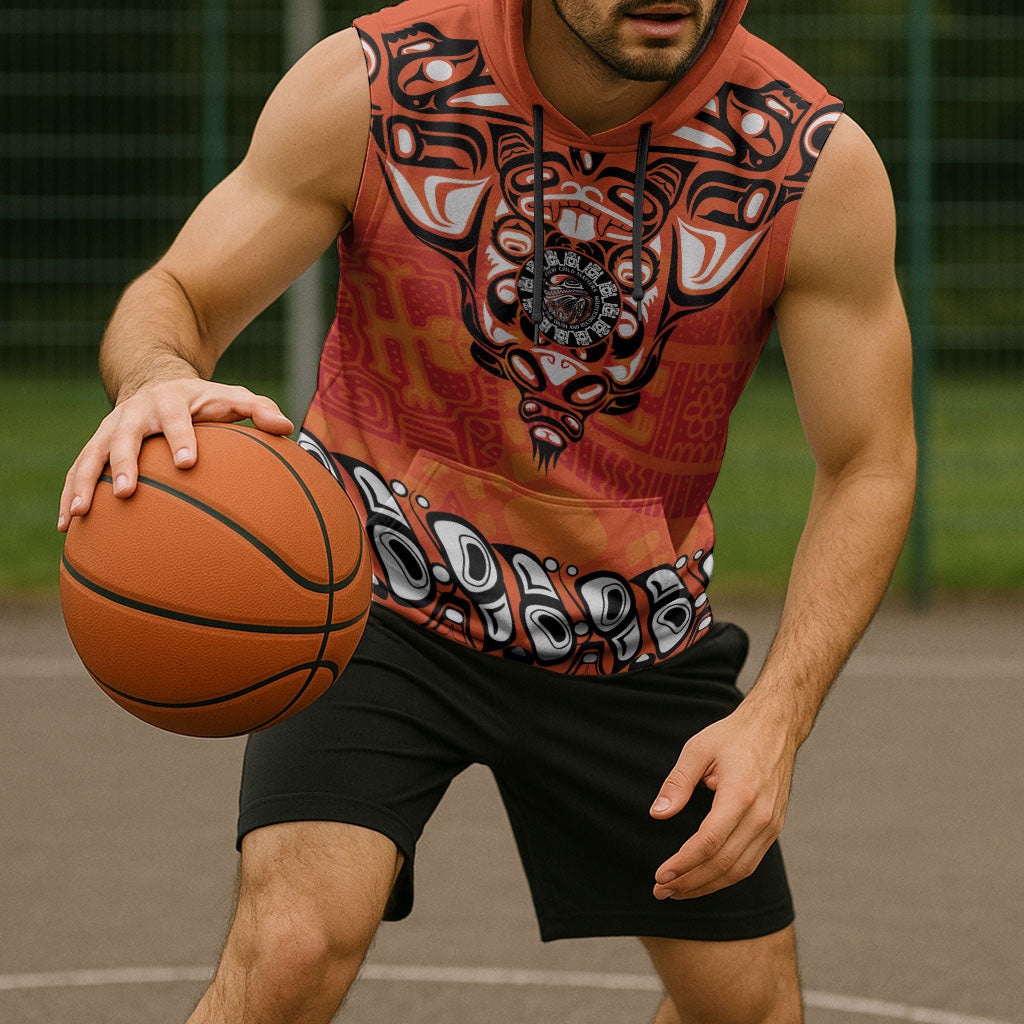 All Children Matters Support Personalized Sleeveless Hoodie Haida Spirit Animals Indigenous Orange Day
