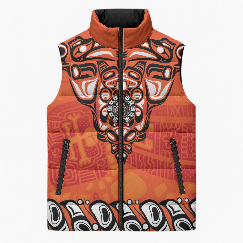 All Children Matters Support Personalized Sleeveless Puffer Jacket Haida Spirit Animals Indigenous Orange Day