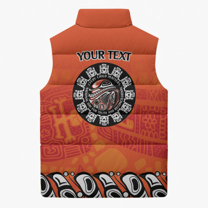 All Children Matters Support Personalized Sleeveless Puffer Jacket Haida Spirit Animals Indigenous Orange Day