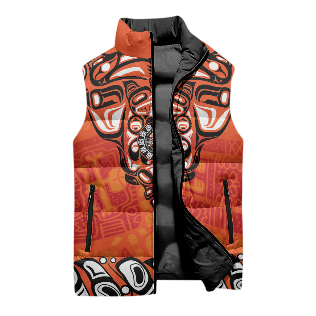All Children Matters Support Personalized Sleeveless Puffer Jacket Haida Spirit Animals Indigenous Orange Day