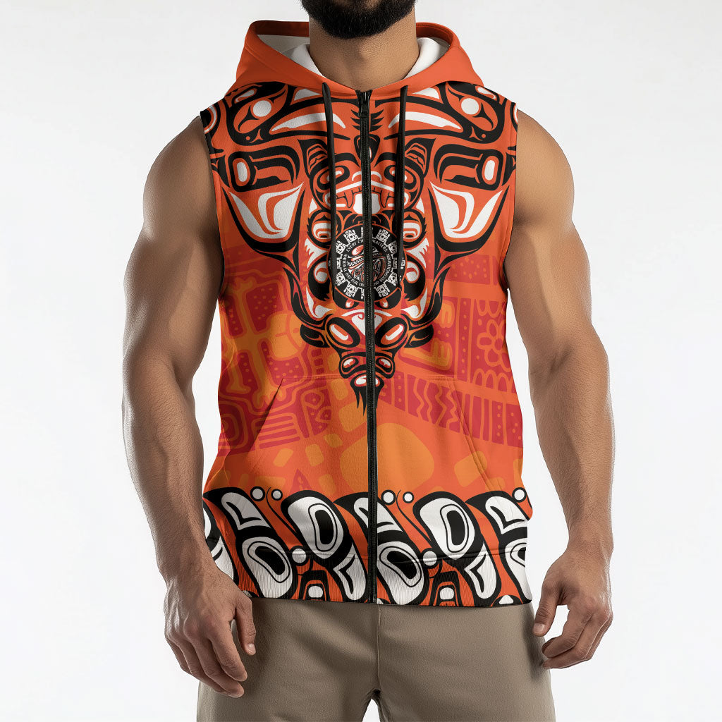 All Children Matters Support Personalized Sleeveless Zip Hoodie Haida Spirit Animals Indigenous Orange Day