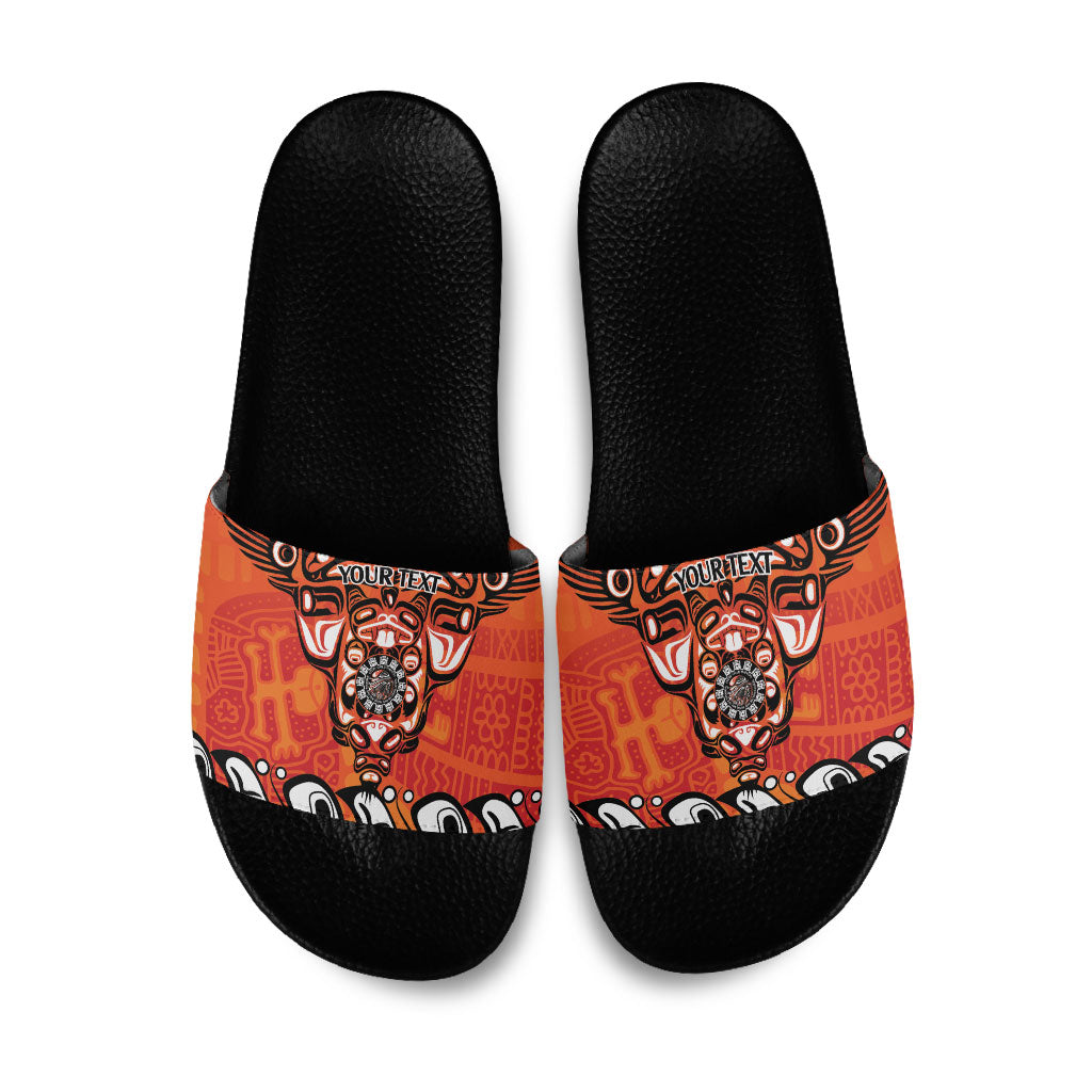 All Children Matters Support Personalized Slide Sandals Haida Spirit Animals Indigenous Orange Day