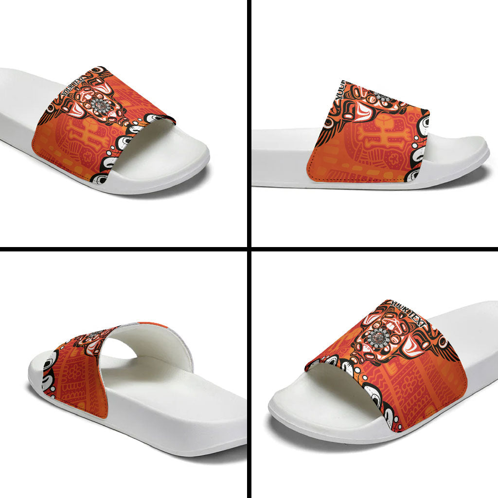 All Children Matters Support Personalized Slide Sandals Haida Spirit Animals Indigenous Orange Day