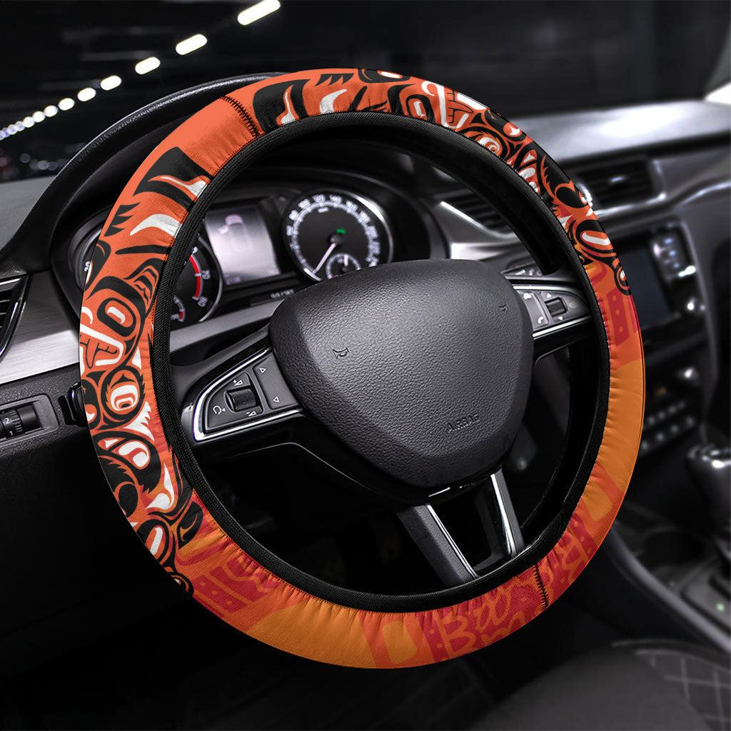 All Children Matters Support Steering Wheel Cover Haida Spirit Animals Indigenous Orange Day
