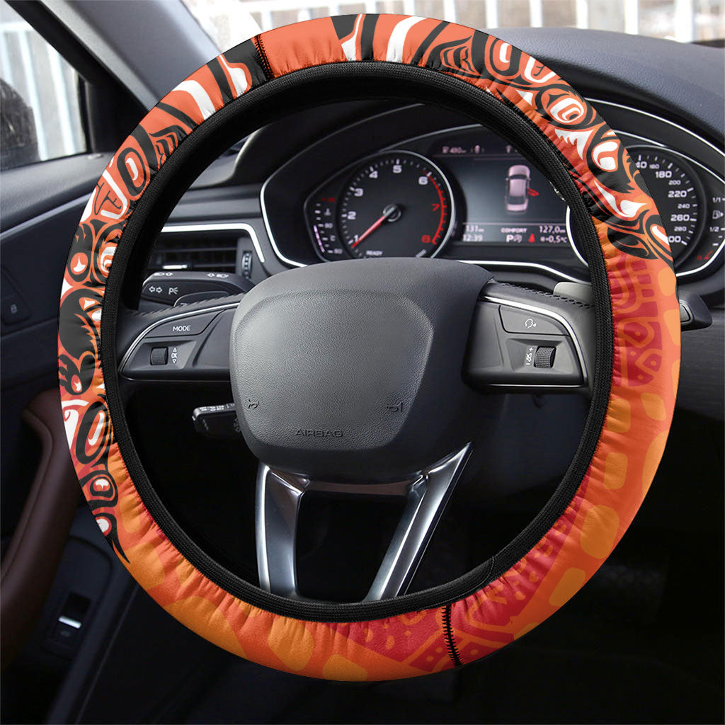 All Children Matters Support Steering Wheel Cover Haida Spirit Animals Indigenous Orange Day