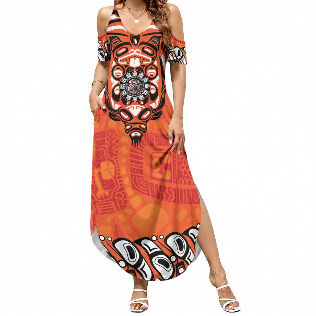All Children Matters Support Personalized Summer Maxi Dress Haida Spirit Animals Indigenous Orange Day