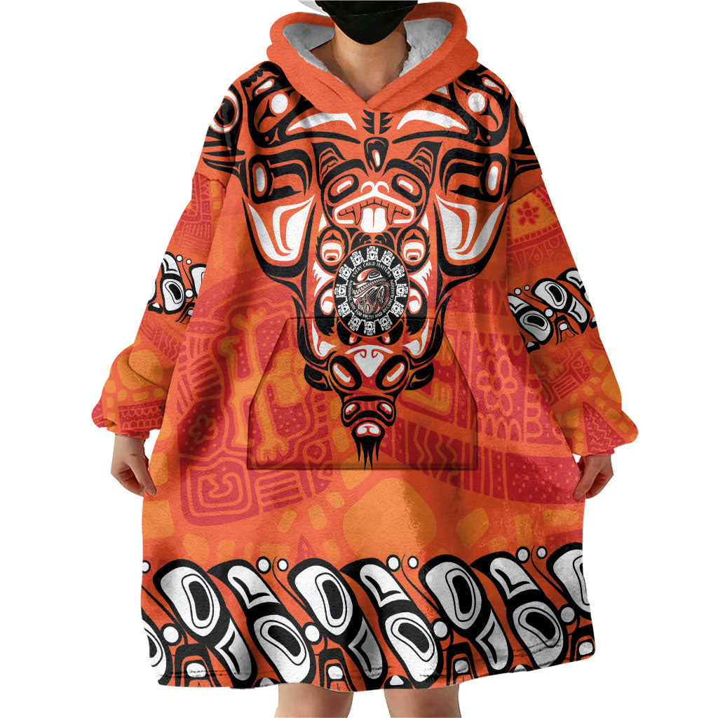 All Children Matters Support Personalized Wearable Blanket Hoodie Haida Spirit Animals Indigenous Orange Day