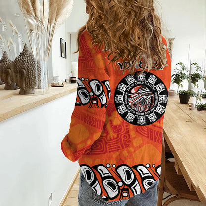 All Children Matters Support Personalized Women Casual Shirt Haida Spirit Animals Indigenous Orange Day