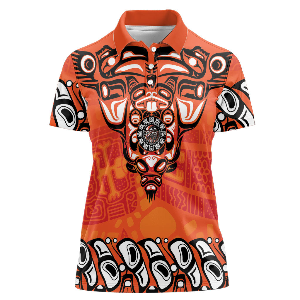 All Children Matters Support Personalized Women Polo Shirt Haida Spirit Animals Indigenous Orange Day