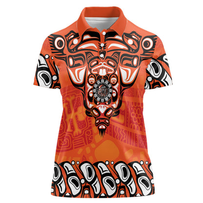 All Children Matters Support Personalized Women Polo Shirt Haida Spirit Animals Indigenous Orange Day