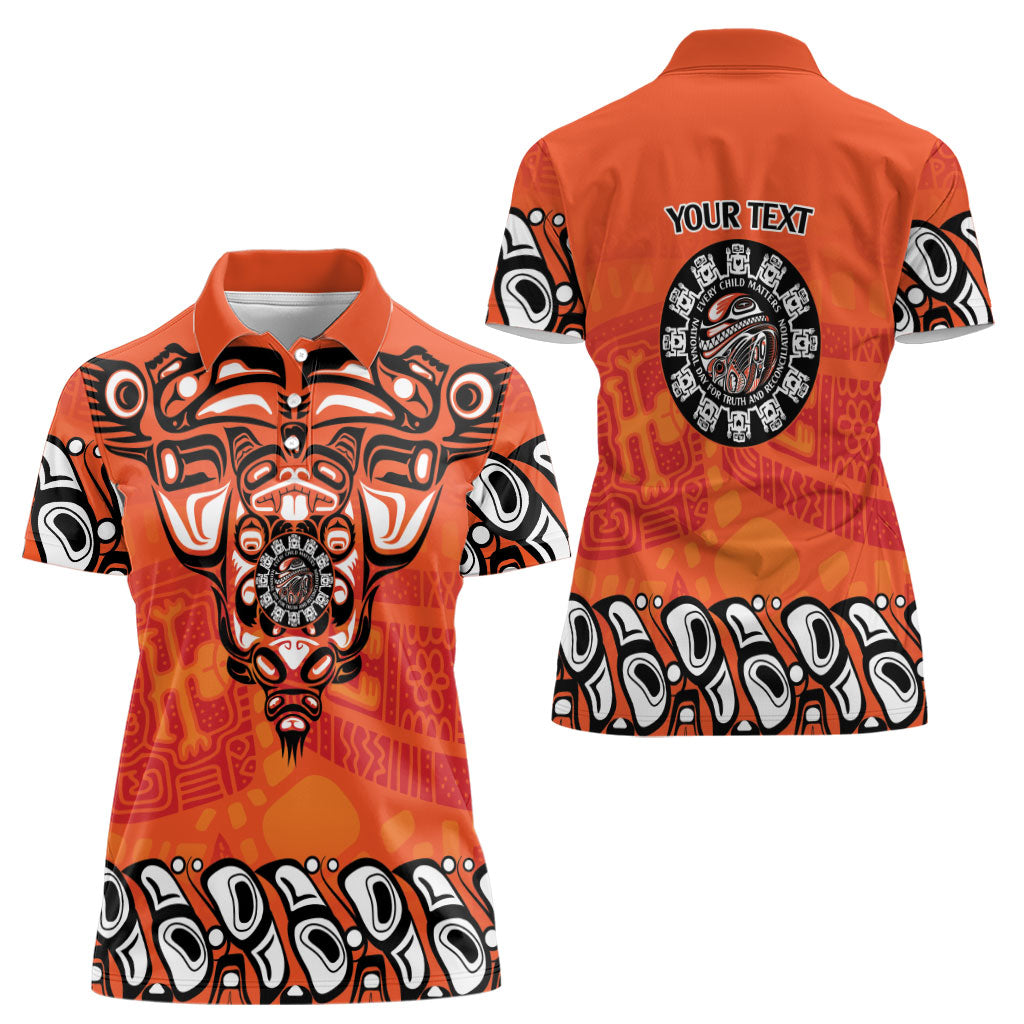 All Children Matters Support Personalized Women Polo Shirt Haida Spirit Animals Indigenous Orange Day