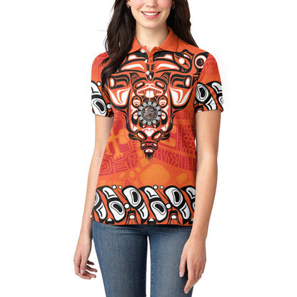 All Children Matters Support Personalized Women Polo Shirt Haida Spirit Animals Indigenous Orange Day