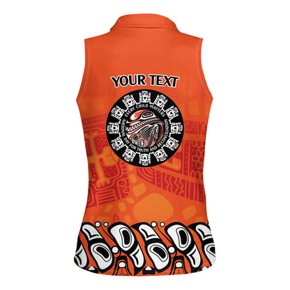 All Children Matters Support Personalized Women Sleeveless Polo Shirt Haida Spirit Animals Indigenous Orange Day
