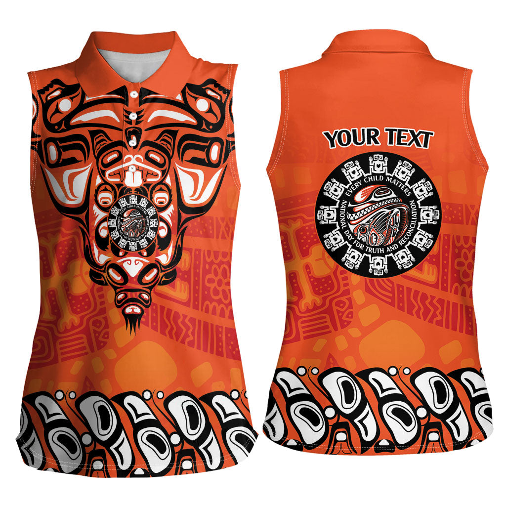 All Children Matters Support Personalized Women Sleeveless Polo Shirt Haida Spirit Animals Indigenous Orange Day