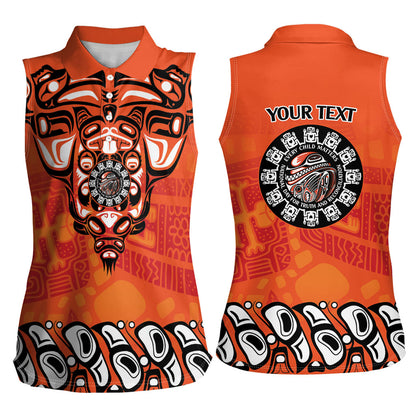 All Children Matters Support Personalized Women Sleeveless Polo Shirt Haida Spirit Animals Indigenous Orange Day