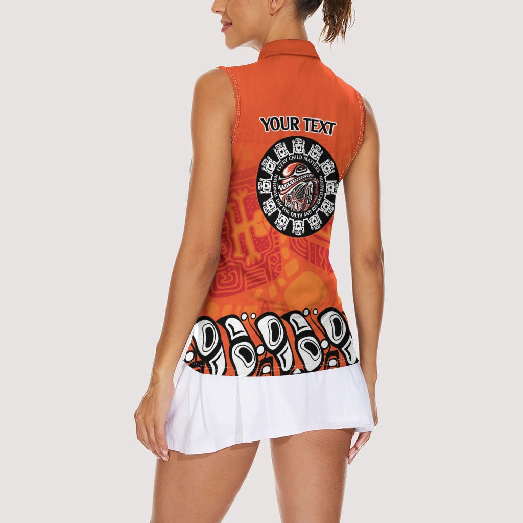 All Children Matters Support Personalized Women Sleeveless Polo Shirt Haida Spirit Animals Indigenous Orange Day