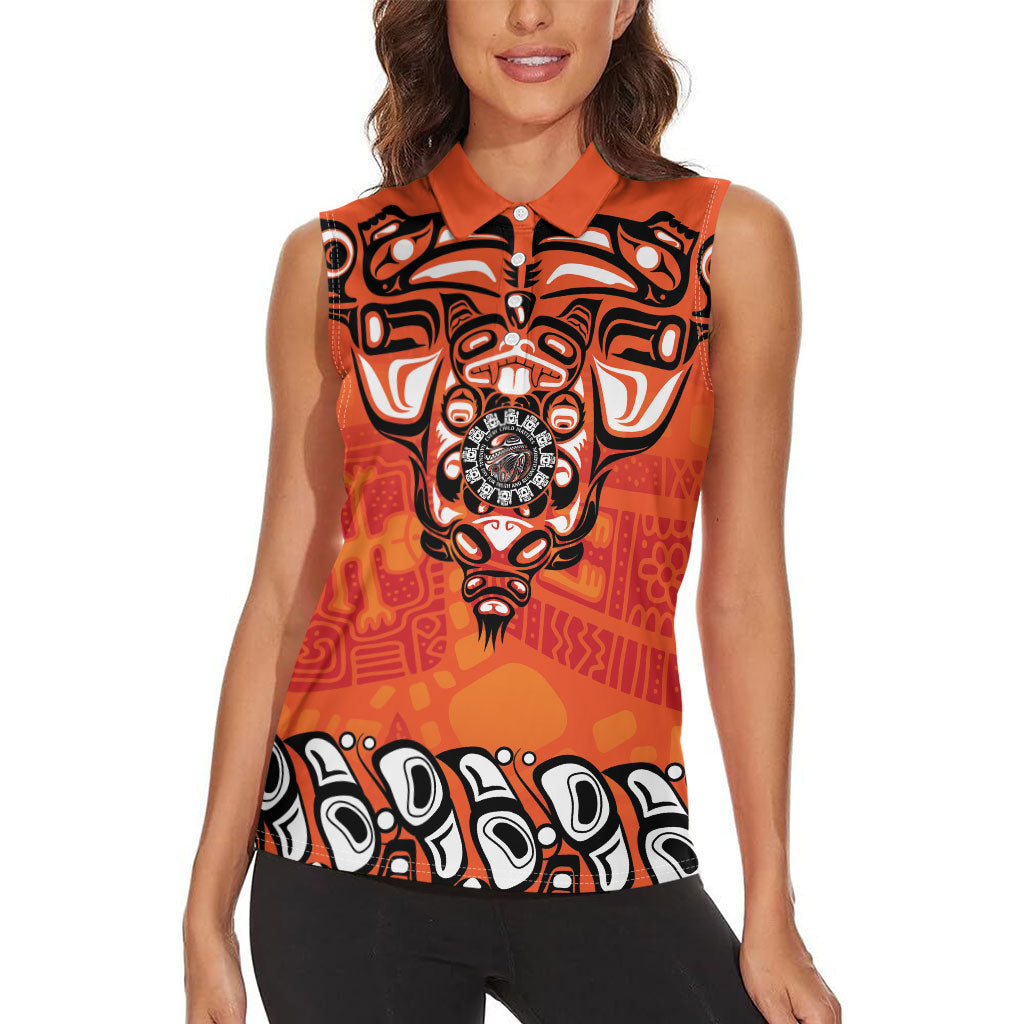All Children Matters Support Personalized Women Sleeveless Polo Shirt Haida Spirit Animals Indigenous Orange Day