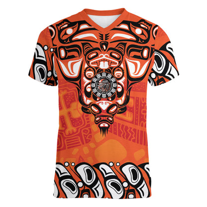 All Children Matters Support Personalized Women V-Neck T-Shirt Haida Spirit Animals Indigenous Orange Day