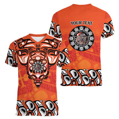 All Children Matters Support Personalized Women V-Neck T-Shirt Haida Spirit Animals Indigenous Orange Day