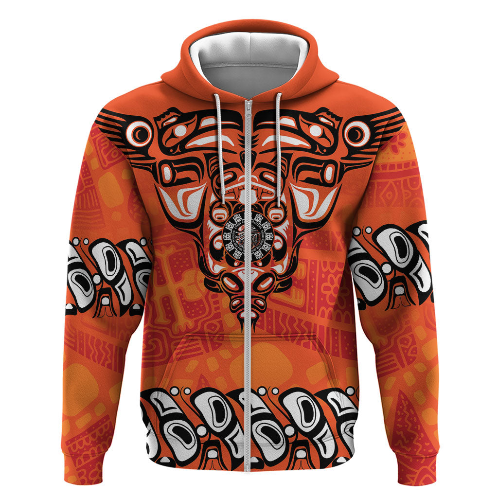 All Children Matters Support Personalized Zip Hoodie Haida Spirit Animals Indigenous Orange Day