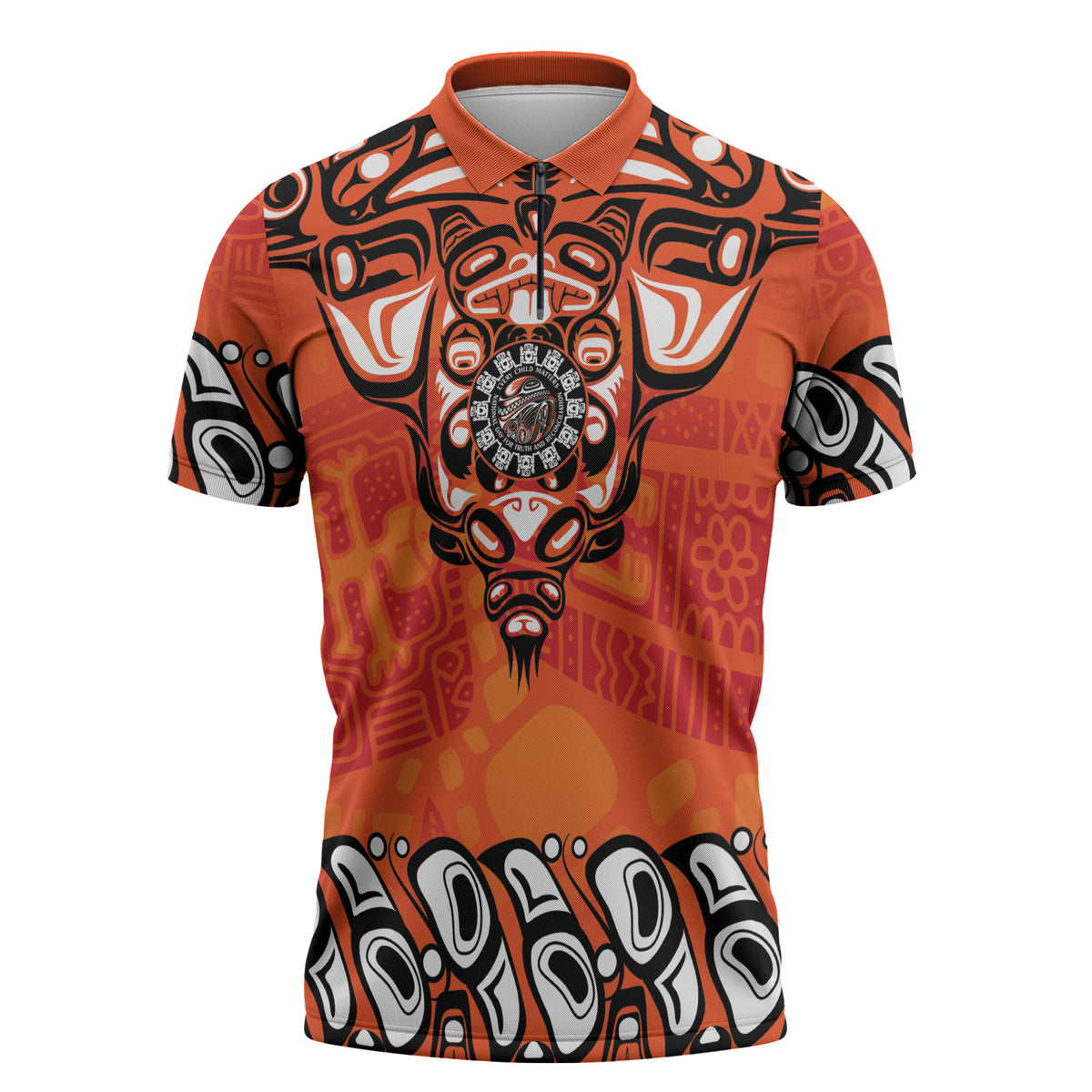 All Children Matters Support Personalized Zipper Polo Shirt Haida Spirit Animals Indigenous Orange Day