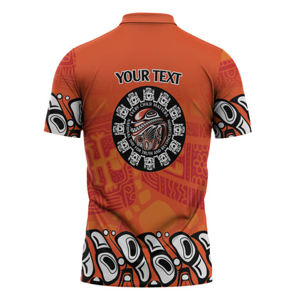 All Children Matters Support Personalized Zipper Polo Shirt Haida Spirit Animals Indigenous Orange Day