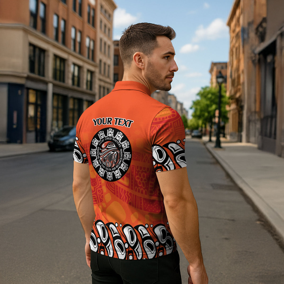 All Children Matters Support Personalized Zipper Polo Shirt Haida Spirit Animals Indigenous Orange Day