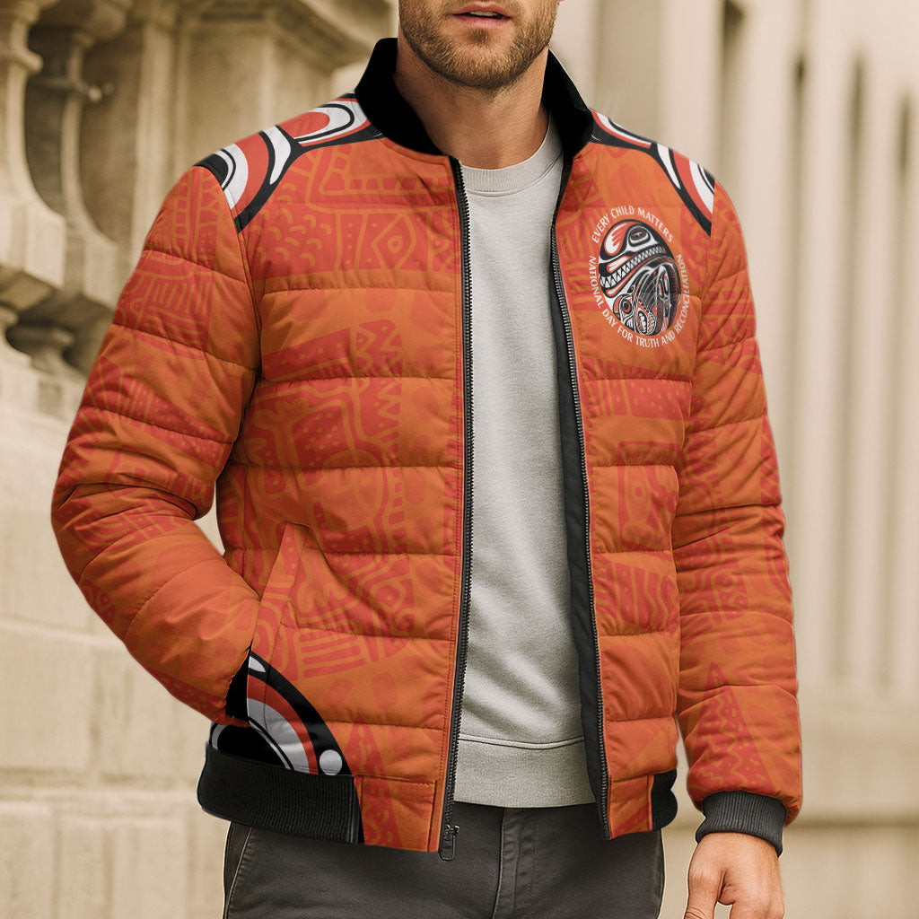 All Children Matters Support Personalized Bomber Puffer Jacket Kindness and Equality Indigenous Orange Day