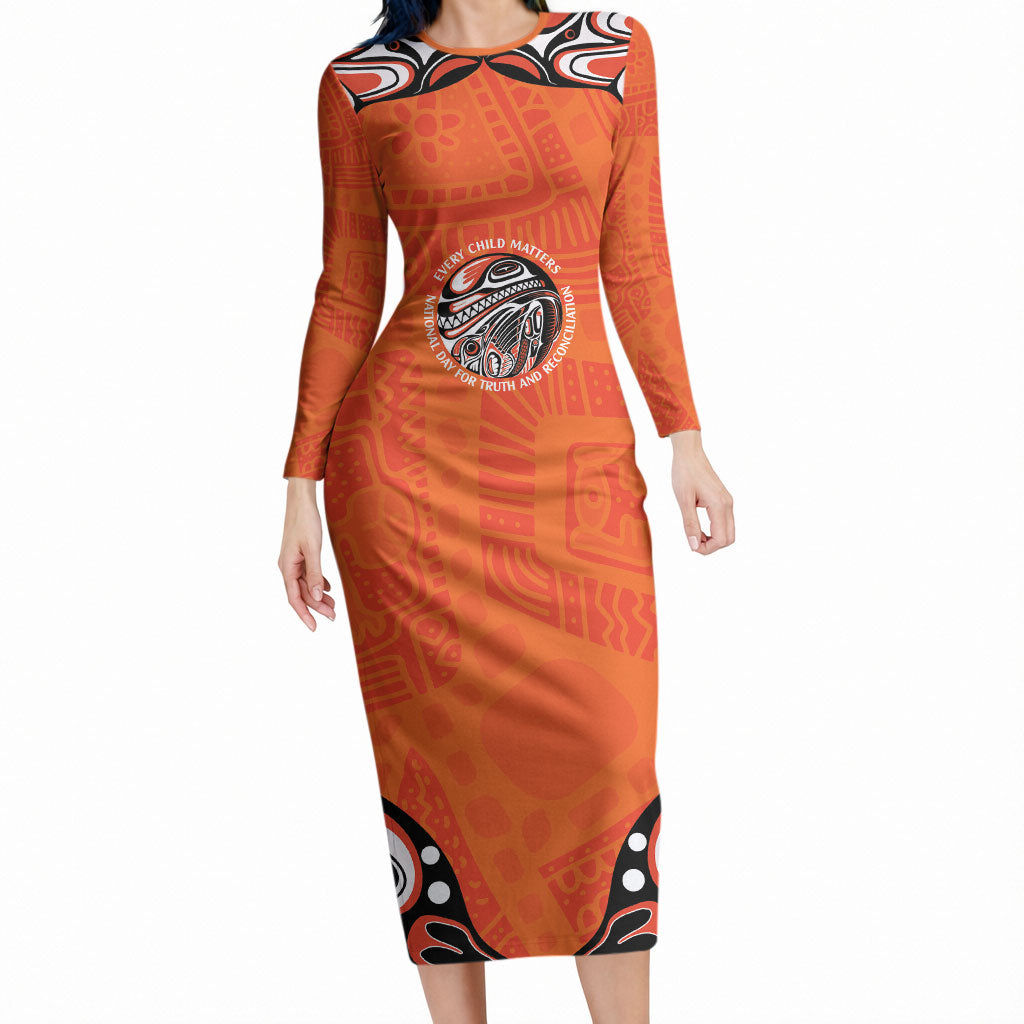 All Children Matters Support Personalized Long Sleeve Bodycon Dress Kindness and Equality Indigenous Orange Day