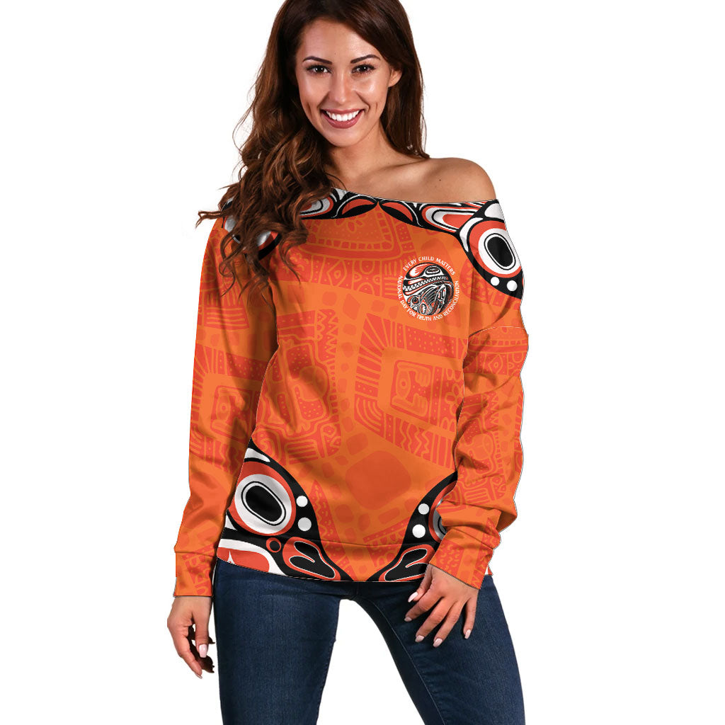 All Children Matters Support Personalized Off Shoulder Sweater Kindness and Equality Indigenous Orange Day