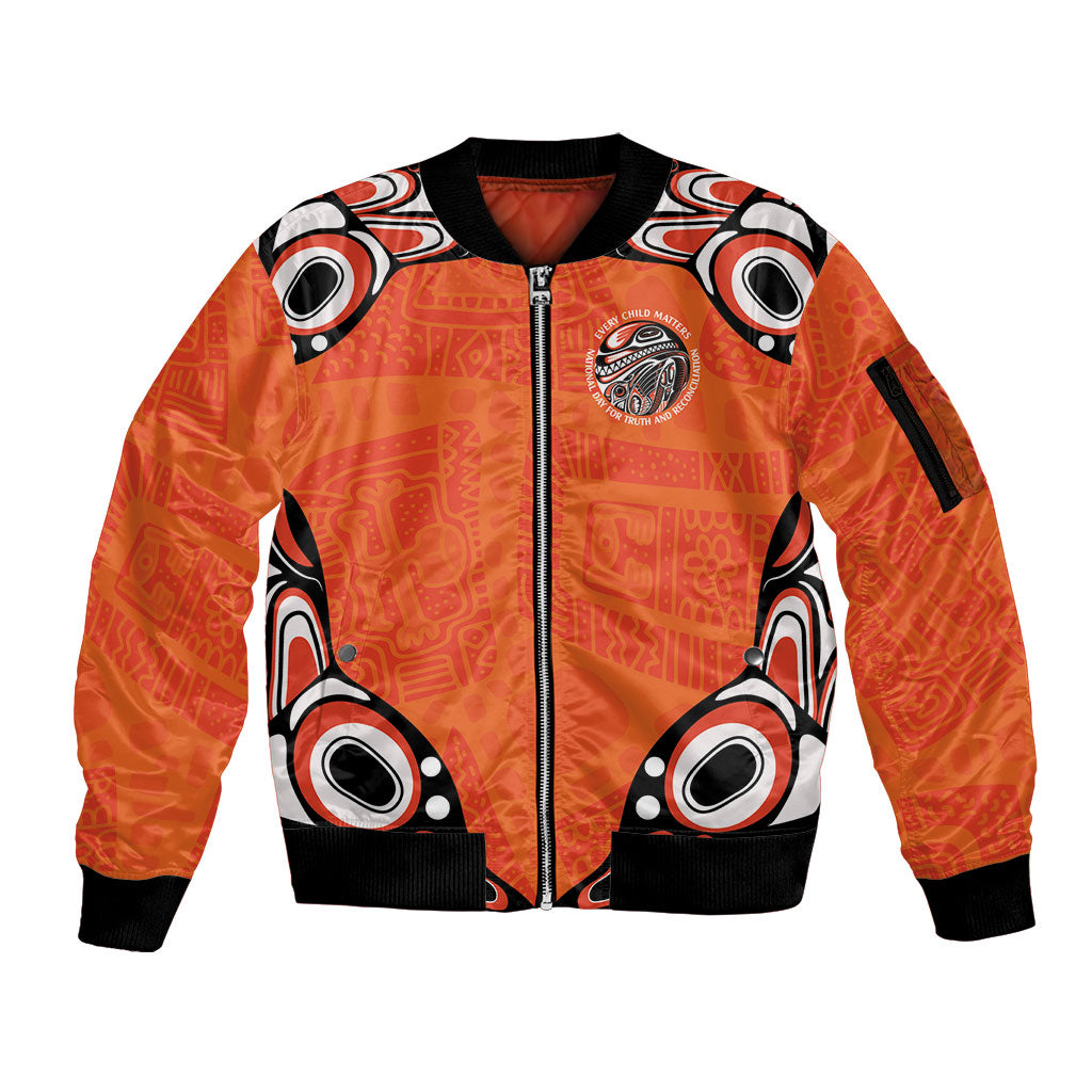 All Children Matters Support Personalized Sleeve Zip Bomber Jacket Kindness and Equality Indigenous Orange Day