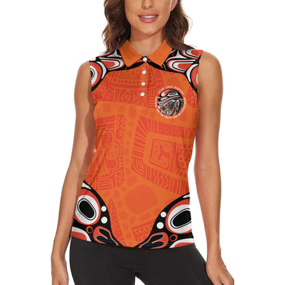 All Children Matters Support Personalized Women Sleeveless Polo Shirt Kindness and Equality Indigenous Orange Day